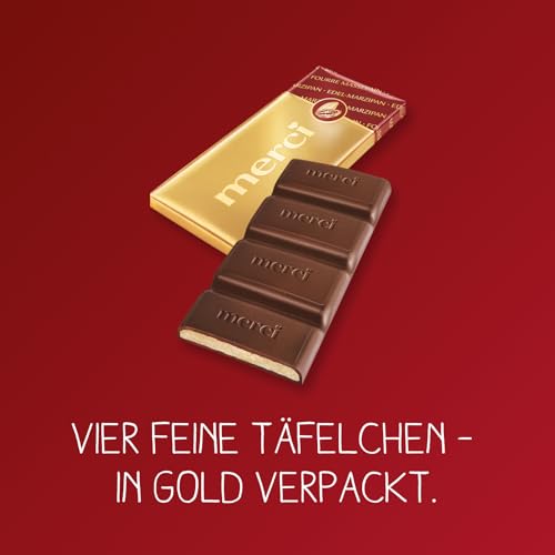 merci Tafelschokolade Edel-Marzipan – 1 x 112 g – Feinste Täfelchen aus Edel-Zartbitterschokolade mit 38% Marzipan Füllung – Schokolade in Goldpapier verpackt
