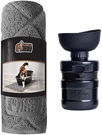 Gorilla Grip Cat Litter Mat and Pet Water Bottle, Cat Litter Mat is Size 40x28 in Gray Color, Portable Leakproof Dog Water Bottle is Black, 12 Oz, 2 Items Bundle image 5