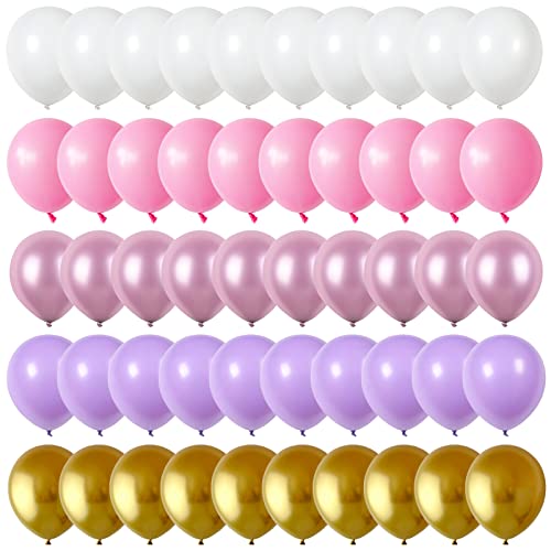 Image of Balloons Purple Pink White Gold Balloon 60pcs 12inch Pastel Purple Pink Latex Balloons Lavender Lilac Balloon for Butterfly Birthday Princess Theme Party Decoration Bridal Baby Shower Bachelorette