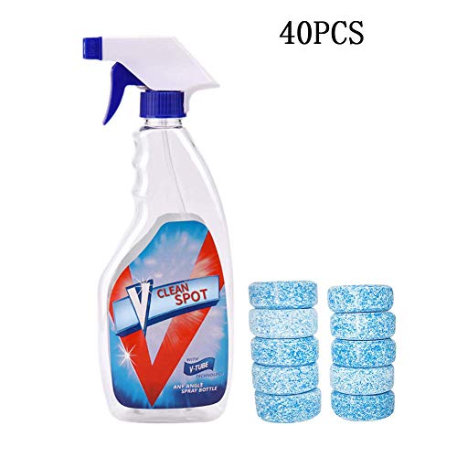 Aesy Multifuncional Efervescente Spray Limpiador Set, Pastillas de limpieza Plus 1 Botella Todo Propósito, Para Coche Cocina WC Habitación Fregadero (1 Azul Spray Pot+ 40 pcs Azul Limpiador)