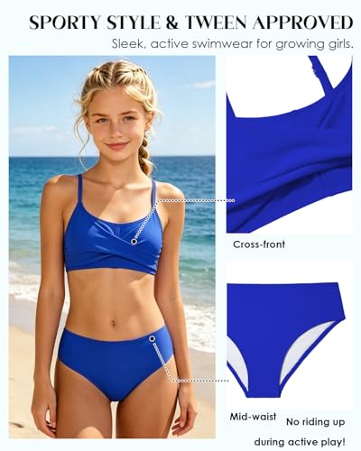 Image of Century Star Girls Swimsuits for Teens Bikini 2026 Solid Teen Bathing Suits Adjustable Straps Swimwear Padded 8-15 Years