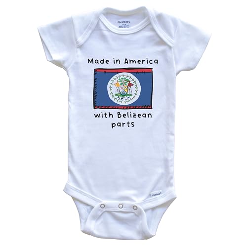 Image of Made in America with Belizean Parts Belize Flag One Piece Baby Bodysuit