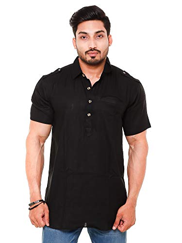 Image of Mens Cotton Linen Half Sleeve Plus Size Short Kurta