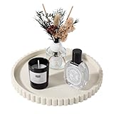 Round Bathroom Tray Silicone Kitchen Counter Decor Vanity Organizer Decorative Coffee Table Tray for Perfume, Candle, Soap Dish, 9 Inch, Beige