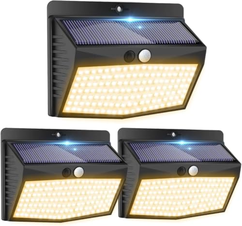 Peasur Warmweiß Solarlampen für außen mit bewegungsmelder [3 Stück], 168 Led Strahler mit Bewegungsmelder Außen 3 Modi… – Ansicht 1