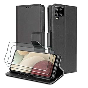 WuGlrz Handyhülle für Samsung Galaxy A12 ＆ A12 Nacho & M12 mit 2 Stück Panzerglas Schutzfolie, Luxus PU Leder…