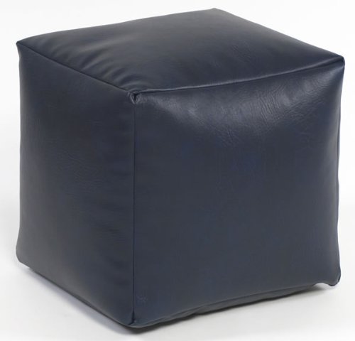 Beautiful Beanbags - Stylish Faux Leather Cube Footstool Pouffe - Blue