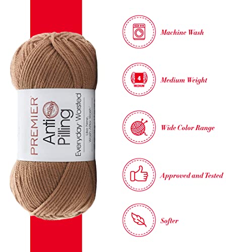 Premier Anti-Pilling Everyday Worsted Yarn, Machine Washable, Soft Acrylic, Color 100-79 Fawn - Thumbnail 3