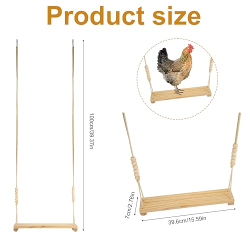 Image of NQEUEPN Chicken Swing Toy, Wooden Hen Swing Hanging Chicken Perch Ladder Swing Wood Stand Decorative Chicken Coop Accessories Toys Supplies for Rooster Chicken Owners & Lovers, Medium