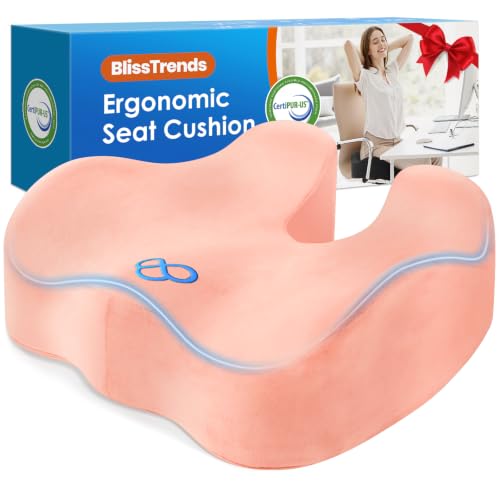 Image of BlissTrends Memory Foam Seat Cushion for Office Chair & Car Seat, Pink