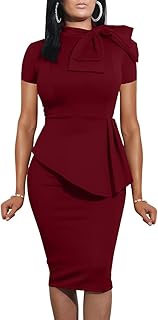 Women Fashion Peplum Bodycon Short Sleeve Bow Club Ruffle Pencil Party Dress - Buy now