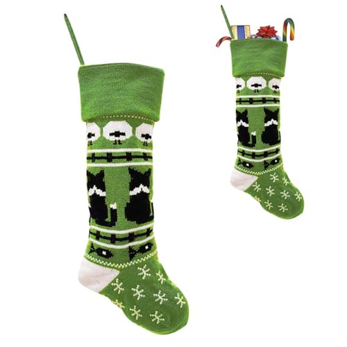 Glodecart Christmas Stocking for Family Kids, Knitted Dog Snowflakes Green Christmas Sock for Christmas Pendant Home Hanging Ornaments Party Decoration Supplies, Holiday Xmas Hanging Stocking Gift Bag