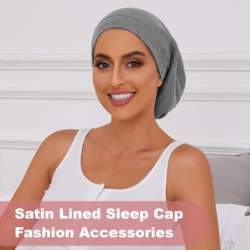 Image of ZHENSILK Silk Bonnet for Sleeping Women, Adjustable Silky Satin Lined Sleep Cap, Silk Hair Wrap Slouch Beanie Hat