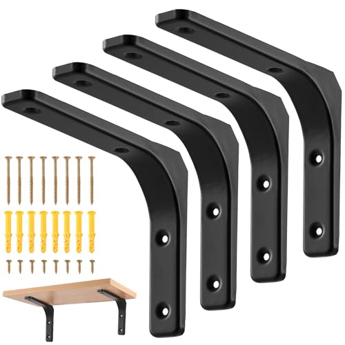 HonQiShiMY 4 Stk Regalwinkel, Regalträger Schwerlastwinkel, 90 Grad Metall Schwarz Dreieckig Wandwinkel Winkelträger Regalhalterungen Winkelhalterung Wandmontage，200x150mm，50 kg Tragkraft pro Paar