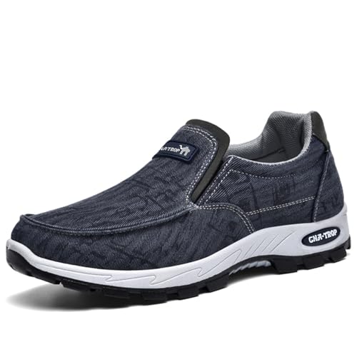 Men's Canvas Slip-On Casual Flat Loafers,Retro Lightweight Breathable Causal Deck Shoes Outdoor Soft Sole Walking Sneakers Orthopedic Non-Slip Boat Driving Shoes