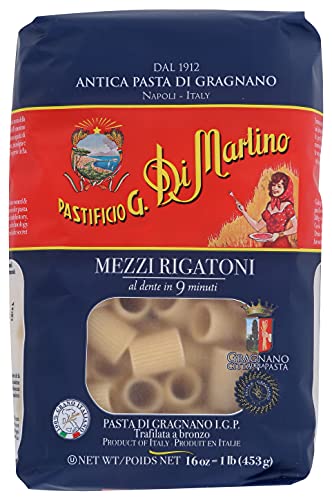 Di Martino, Mezzi Rigatoni, delicious family dinner, vegan, gourmet authentic Italian pasta, premium noodles, imported from Italy (Pack 6)