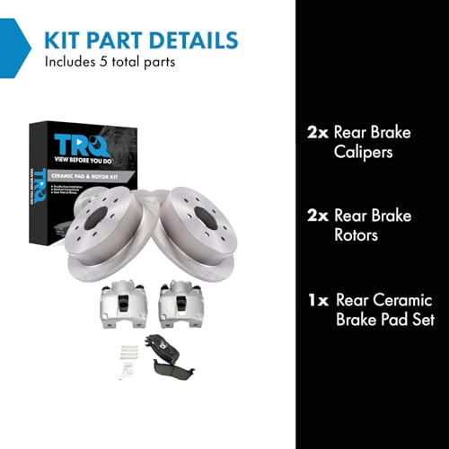 Image of TRQ Rear Brake Pad and Rotor Set Ceramic Calipers Compatible with 2000-2003 Ford F-150 2004 F-150 Heritage 1997-1999 F-250 1998 F-250