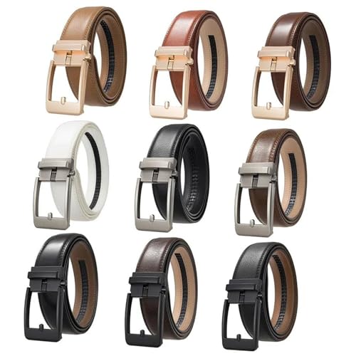 Men’s Cowhide Leather Belt, 3.5cm Wide Ratchet Strap with Automatic Buckle, Business Casual Style2