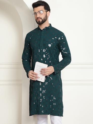 Image of SOJANYA (Since 1958 Men's Cotton Embroidered Sequinned Long Kurta