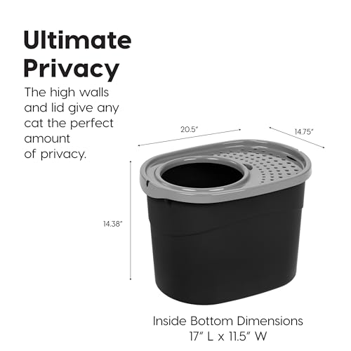 IRIS USA Cat Litter Box Large Top Entry with Lid Enclosed Covered Hooded Design Litter Catching Scatter Shield Pan Dog Proof Pet Proof Scoop Included Odor Control for Indoor Cats Kittens Black/Gray by IRIS USA - Image 8
