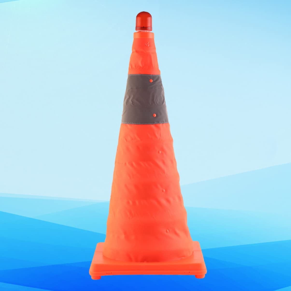 Cône Réfléchissant Pliable avec Lampe LED, 1 Pièce | Orange, Bandes Réfléchissantes, Facile à Transporter, Livré avec 2 Piles Aaa