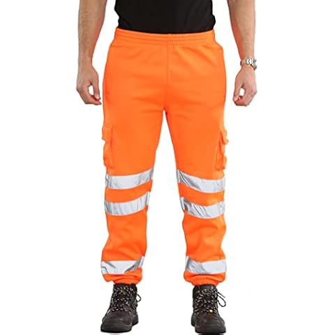 kraftd Mens Hi Vis Viz Trousers Workwear Bottoms Combat Safety Jogger Orange Cover