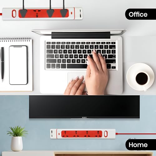 Image of MX Extension Board with 18W USB C GaN Charger 4 International Power Sockets, 2500W Output, 5 feet / 1.5 Meters Long Cable, Wall Mount Option, Supports Laptop Charging for Office, Home Appliances
