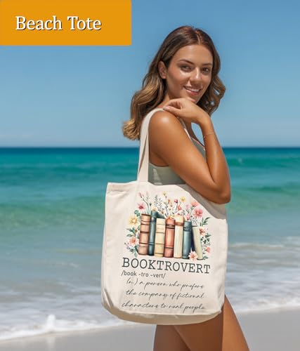 Image of Book Lovers Gifts Tote Bag for Bookish Readers, Aesthetic Book Tote Bag for Librarian, Medium Size with Inner Pocket