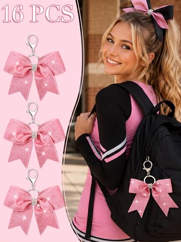 Image of Tondiamo Cheer Bow Keychain Cheer Keychain with Rhinestones Cheerleader Keyrings for Team Gift Cheerleading Sports Accessory