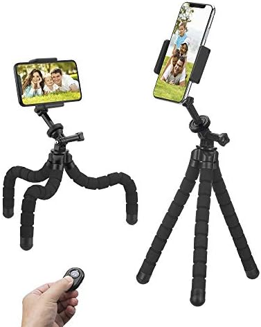 Phone Tripod, Flexible Tripod, Upgrade 4-Axis Angle Adjustment, Unique 360° Rotating Holder, Sturdy Octopus-Style Legs, and Wireless Remote Shutter for iPhone, Android Phone, DSLR Camera, and GoPro.