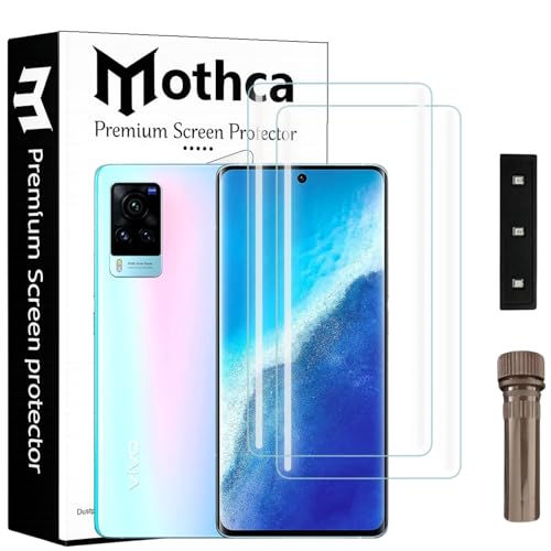 Image of Mothca Curved UV Tempered Glass Screen Protector for Vivo X60 Pro | Transparent | Pack of 2 | Borderless Full Screen Coverage with UV Installation Kit
