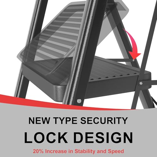 4 Step Ladder, DIAMONDFORGE Folding Step Stool with Wide Anti-Slip Pedal, Anti-Slip Feet and Handgrip, Sturdiest Steel Construction, Steel Ladder for Home, Black by DIAMONDFORGE - Image 5