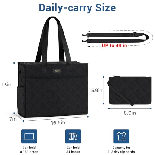 Image of IBFUN Utility Tote Bag with 24 Pockets, Large Teacher Tote for Women with Laptop Compartment, Travel Tote Bag with Zip Top