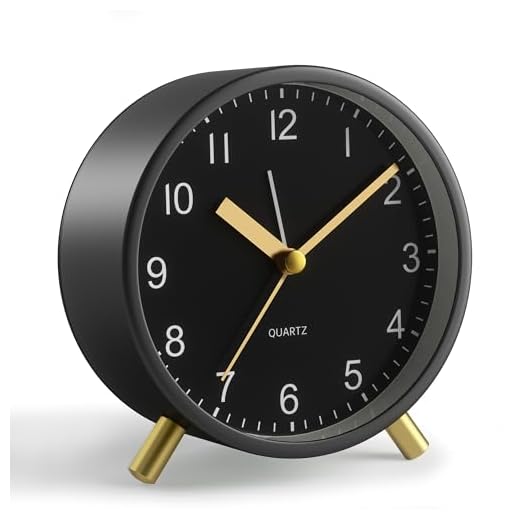 Analog Alarm Clock, 4 inch Super Silent Non Ticking Small Clock with Night Light, Battery Operated, Simple Design, easy setting for Office, Bedroom, Bedside, Desk, teens, elders, kids, adult, Black