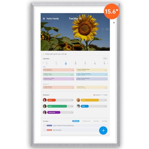 ApoloSign 15.6-inch Digital Calendar: Dual Mode Calendar with Google Play & Multi-calendar Sync, Electronic Planner & Chore Chart, Smart Touchscreen, Interactive Display for Family Schedules (Gray Wood, 15.6")