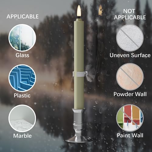 Image of PrettyCare Set of 6 Flameless Battery Powered Ivory Taper Window Candles with Remote & Timer, Removable Holders, Suction Cups - Christmas Decorations