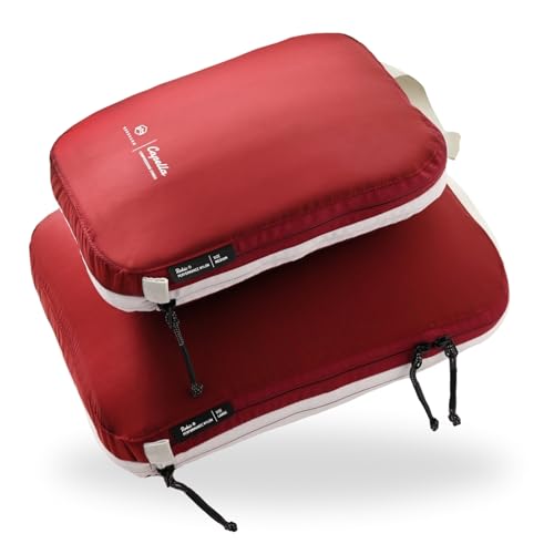 NORDKAMM® Profi-Packtaschen mit Kompression, Ultraleichtes Koffer-Organizer Set, Packing Cubes aus wasserdichtem Stoff, Packwürfel, Packing Cubes Compression (Sun Dried Tomato Red Set-M-L)