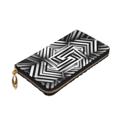 Portefeuille cuir supérieur zippé motif abstrait de luxe mixte
