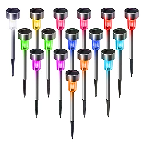Solar Lights Outdoor Christmas, 16Pack Solar Garden Lights Outdoor Stainless Steel Solar Waterproof Landscape Lights For Lawn Patio Yard Walkway Deck Driveway-Multicolor #TOP12