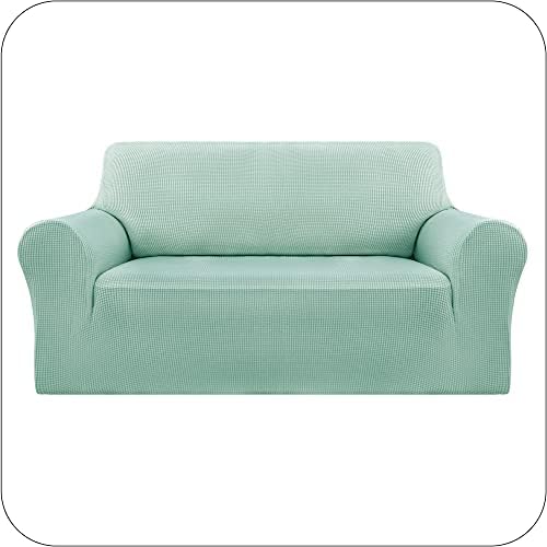 Amazon Brand - Umi Velvet Sofa Cover Stretch Pet Slipcovers Small Checks Polyester Non Slip Spandex Fabric Sofa Fabric Protector Couch Cover One Seater Beige