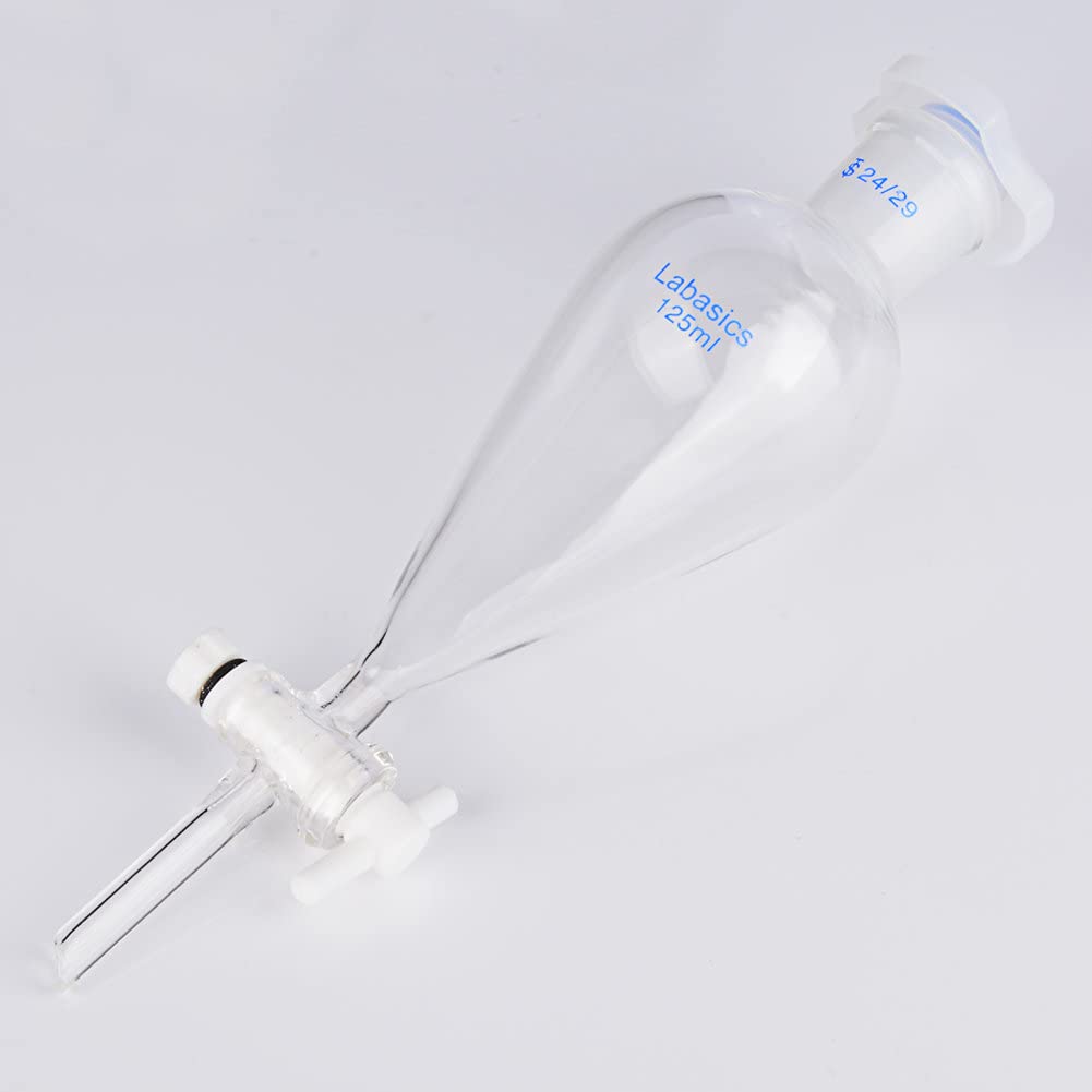 Labasics Borosilikatglas 125 ml Schwerwandiger konischer Scheidetrichter mit 24/29 Gelenken und PTFE Absperrhahn