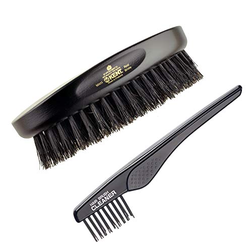 Kent Finest Men s MN11 Classic Oval Ebony Wood Black Bristle Hair Brush + Kent LPC2 Hair Brush Cleaner - Best Hair Care Kit for Men, 360 Wave Brush, Encourages Hair Growth
