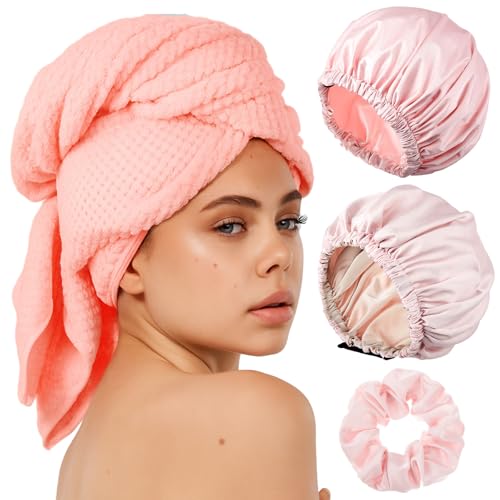 Floraltop 4 Pcs Microfiber Drying Hair Wrap Towels Reusable Waterproof