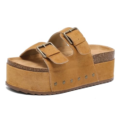 starflare Damen Sommer Pantoffeln mit Kork-Sohle, Weiches Badezimmer Clogs Plateau Sandalen Hausschuhe mit Verstellbaren...