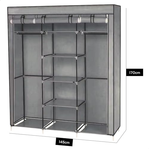 Guarda Roupa Dobrável Armário Organizador de Roupas 3 Portas (Cinza)