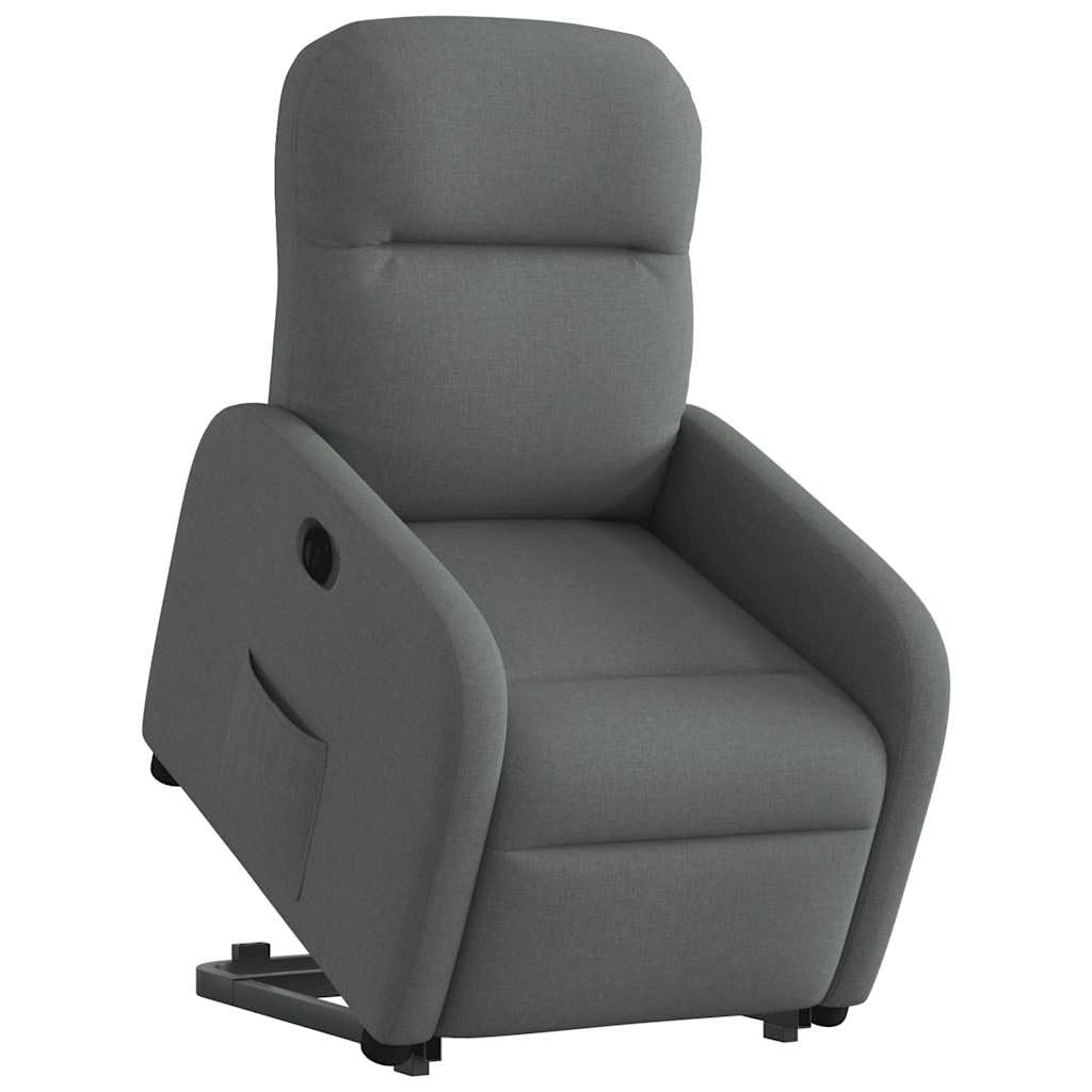 Sillón elevador reclinable eléctrico gris oscuro tejido con motor para elevación e inclinación 135 grados, estructura estable y bolsillo lateral, asiento acolchado
