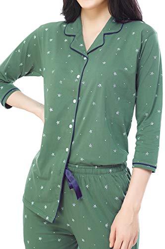 ZEYO-Womens-Cotton-Star-Dot-Printed-Night-Suit-Set-of-Shirt-Pyjama-5155