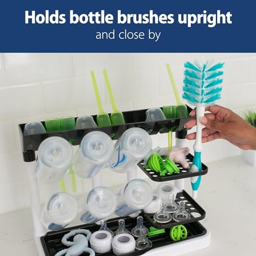 Dr. Brown's Drying Tower, Stand-Up Drying Rack with 2-in-1 Dry & Prep Silicone Mat, Silicone Baby Bottle Drying Mat with Removable Pegs for Baby Essentials, Built-in Bottle Prep, BPA-Free - image 3