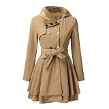 Aeefnuie Double Breasted Faux Fur Collar Jacket Lapel Pea Coat For Women Winter Warm Long Trench Coa