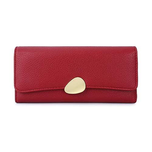 Mokoze Trifold Wallet Women, Clutch Wallet with PU Leather Zip Pocket Large Capacity Ideal Accessory for Gifts, Everyday Life and Business Occasions（Red）
